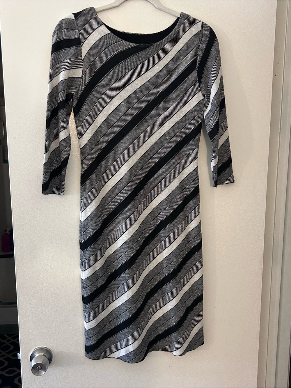 Ann Taylor Black, Gray & White Striped Midi Dress